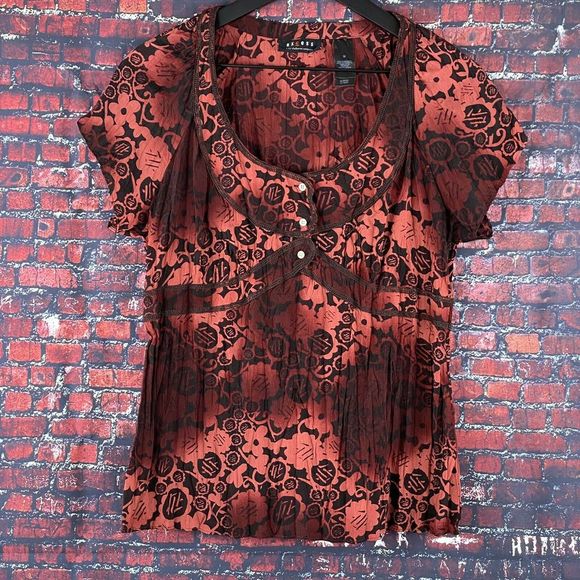 Axcess Liz Claiborne Crinkle Japanese Red Tunic M - Picture 1 of 5